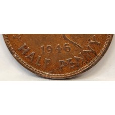 AUSTRALIA 1946 . HALF 1/2 PENNY . VARIETY . DIE CRACK and SOFT STRIKE